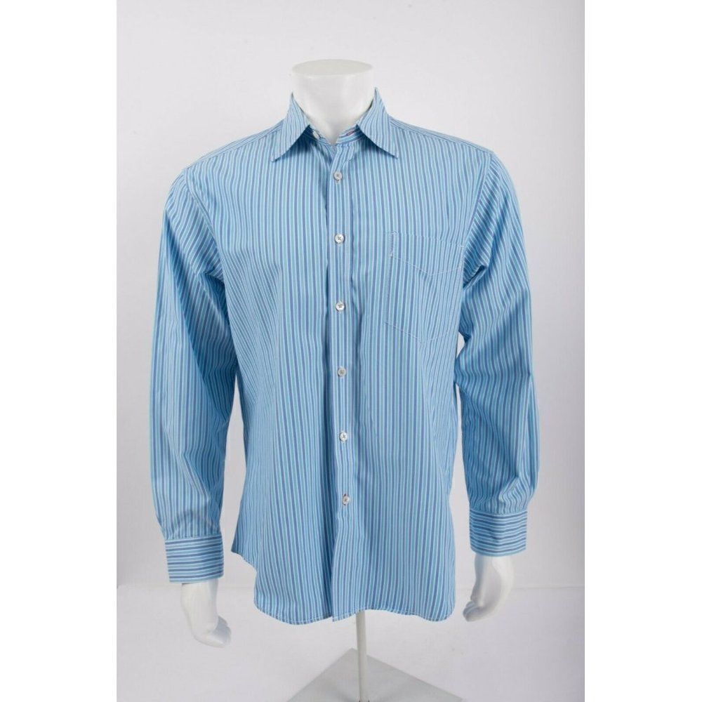 Boden Mens Dress Shirt Oxford L Blue White Striped
